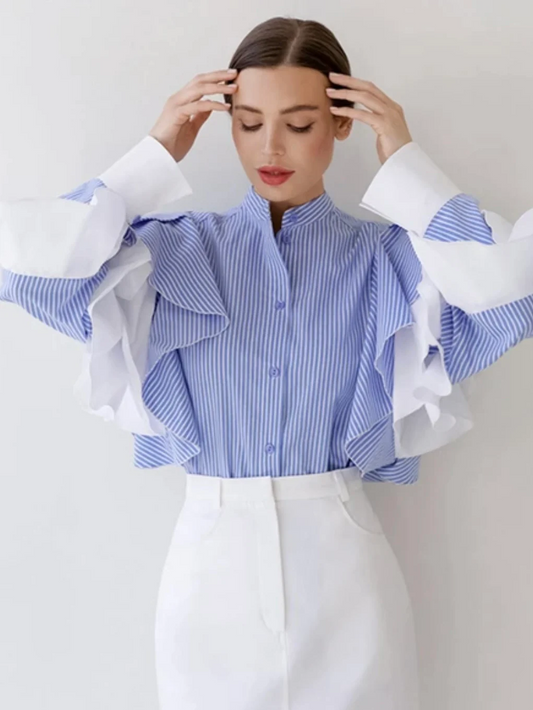 Autumn Striped Ruffled Blouse