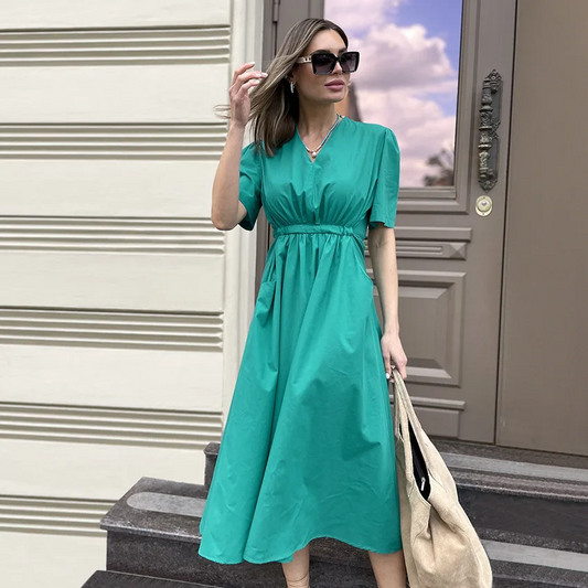 V-Neck Short Sleeve Casual Dress