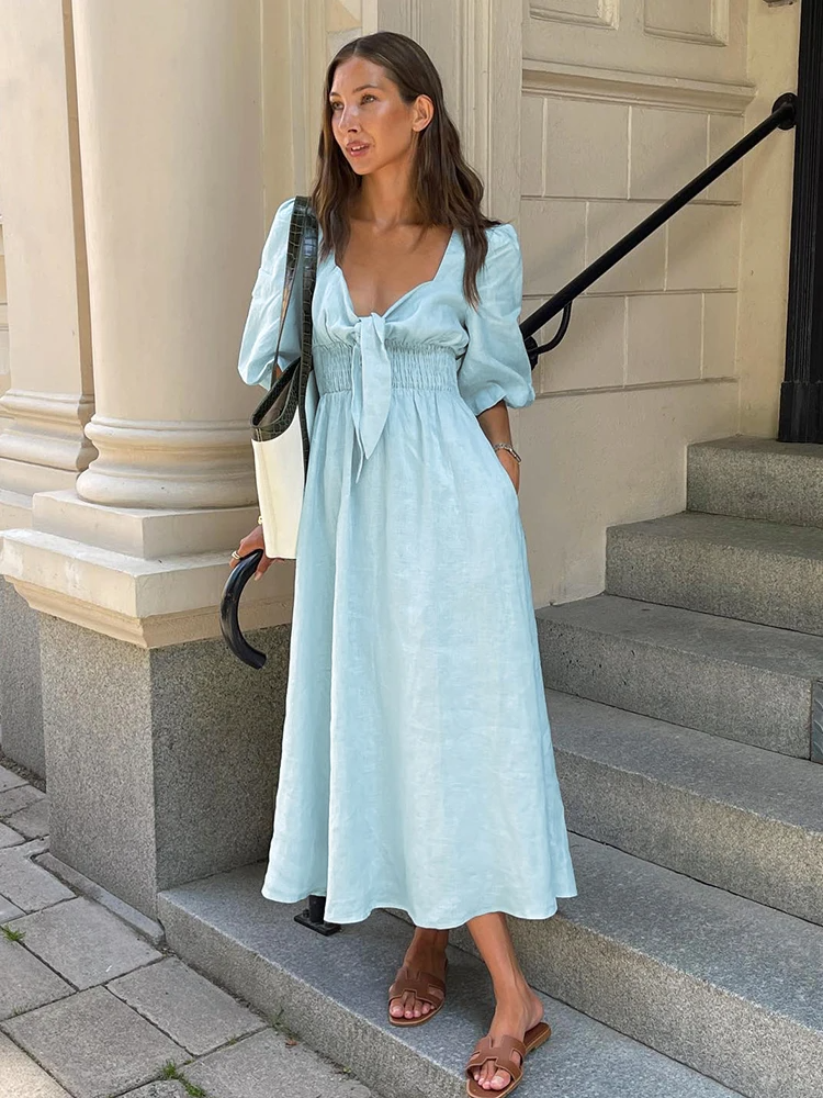 Puff Sleeve Long Dress