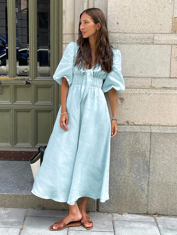 Puff Sleeve Long Dress