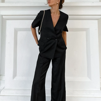 Black Short-Sleeve Top & Pants Set