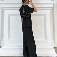 Black Short-Sleeve Top & Pants Set